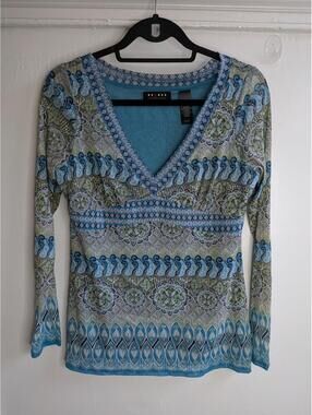VTG Axcess  Y2K Boho Paisley Mandala Blouse V Neck Whimsigoth Fairycore
